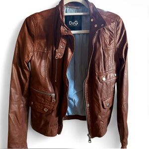 Dolce & Gabbana Brown Moto Zipper Lambskin Leather Jacket